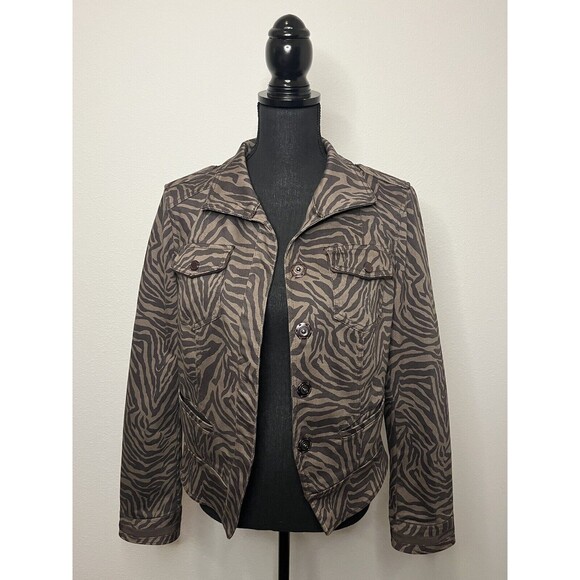 White House Black Market Women's Chocolate Brown Zebra Print Jacket Size 10 - Picture 1 of 16